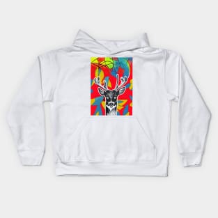Realistic Deer in the Abstraction Forest Kids Hoodie